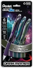 Pentel EnerGel Dark Matter Gel Pen, 0.7mm, Assorted Dark Ink Colors pack of 6
