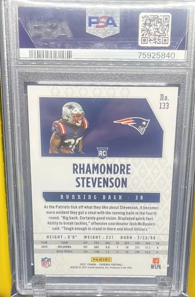 RHAMONDRE STEVENSON-2021 Panini Phoenix Fire Burst-PSA 10 Gem Mint-Patriots RC - Image 3 of 3