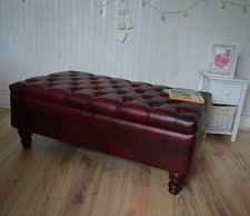 Chesterfield  Footstool Ottoman  with Storage in Premium Wine  Faux Leather
