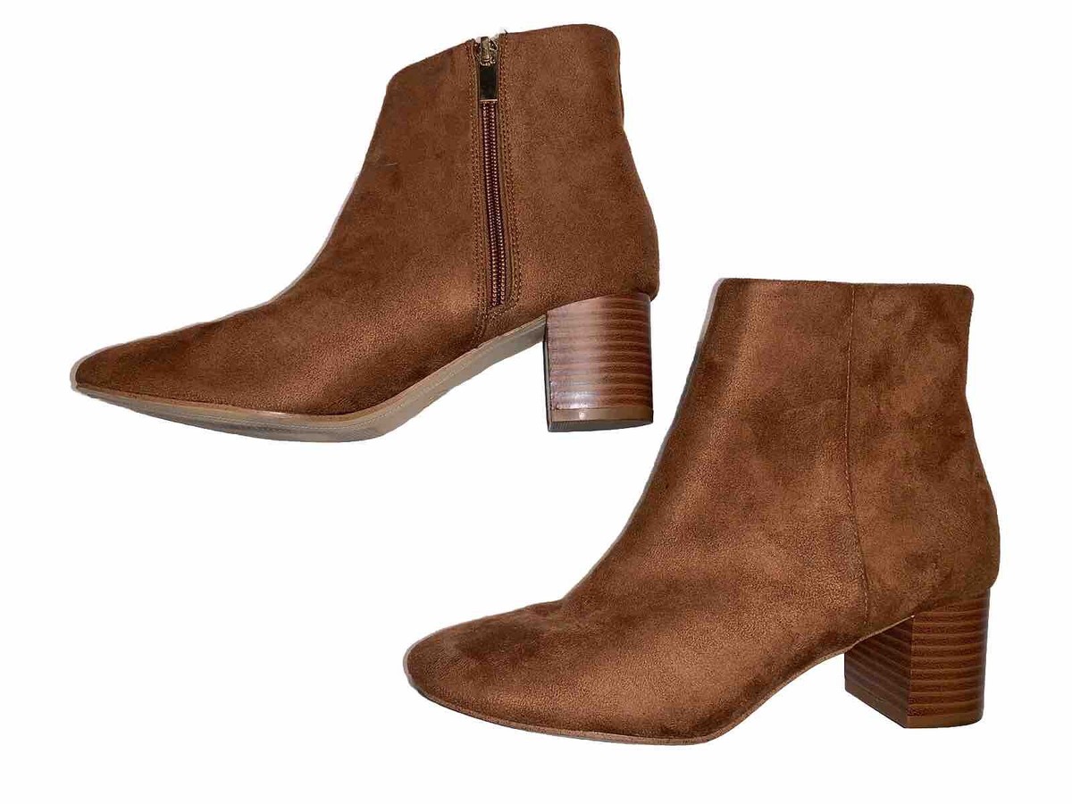 Leather Boots Brown Booties Target Brown Ankle Boots Booties Gold Zip Vegan  Suede Block Heel 2” Target Brand