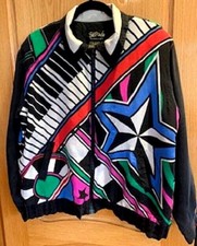 Vintage 80s 90s Bob Mackie Wearable Art Piano Silk Jacket Bomber Disco Xl