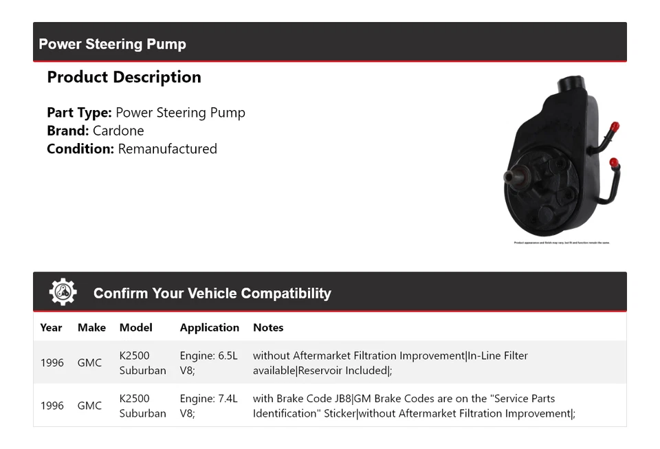 Bomba de dirección asistida suburbana Cardone GMC K2500 1996 Foto 2 de 4