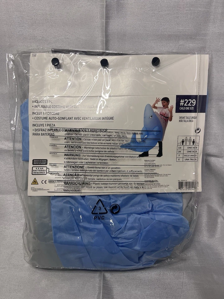 Disfraz de Halloween inflable Shark Attack niños talla única 4 pilas AA REQ Foto 2 de 2