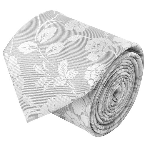Silver White Floral 100% Silk Wedding Formal Classic Skinny Tie Singles Sets - Picture 2 of 18