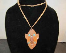 Carved Wood Tiki/Tribal Mask Pendant Leather Cord Necklace Hand Crafted