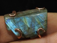 Natural Labradorite Rough Ring Multi Flashy Fire Wire Wrapped Copper Jewelry