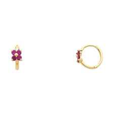 Ioka - 14K Yellow Gold Flower CZ Stone Huggies Hinged Earrings