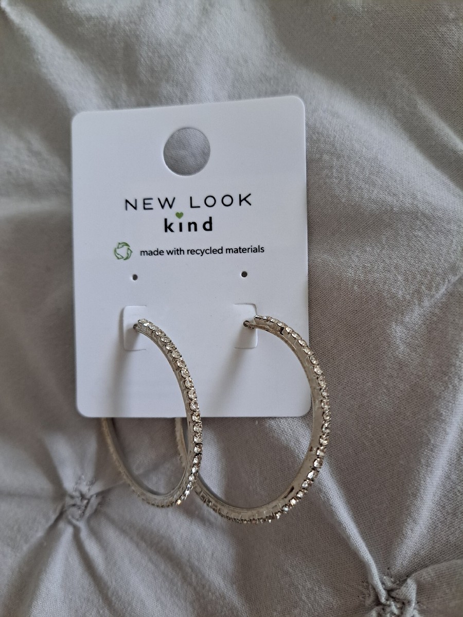 New Look Ladies Silver Diamante Crystal Hoop Earrings