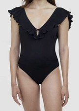  139 Gottex Women's Black Pleat It Solid Deep V-Neck One-Piece Swimsuit Size 12