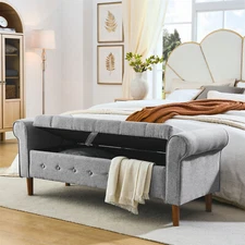 62" Modern Storage Bench Upholstered Ottoman End of Bed Footstool Living Room
