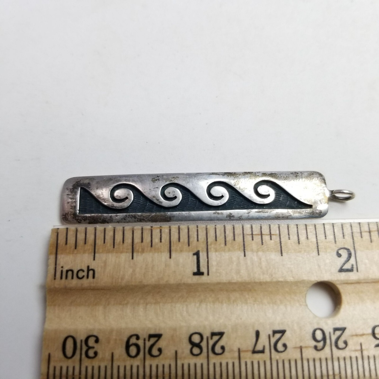 Vintage Wave Scroll Shape Rectangle Pendant, Silv… - image 6