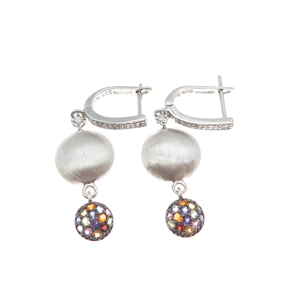 FADI 925 Sterling Silver Real Diamond & Multi-Color Gem Dangle Earrings - Image 4 of 4