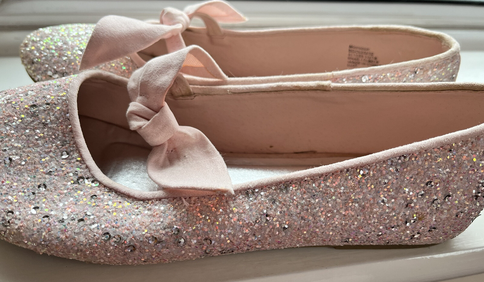 Ladies Monsoon Pale Pink Ribbon SLIP ON BALLET Glitter SHOES Flats Size