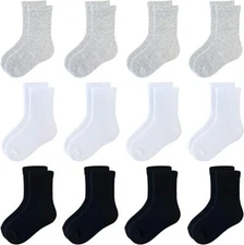 3-6-12 Pairs Kids Girl Boy Toddler Cotton Crew Socks Size 2-4,4-6,6-8 Unisex Sox