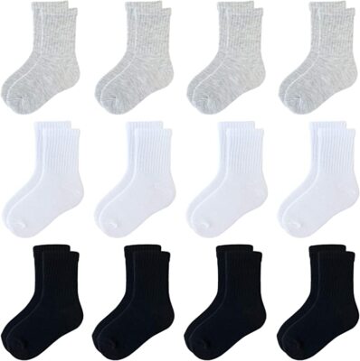 3-6-12 Pairs Kids Girl Boy Toddler Cotton Crew Socks Size 2-4,4-6,6-8 Unisex Sox