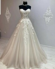 UK White Ivory Champagne Strapless Sweetheart A Line Wedding Dresses Size 6-22