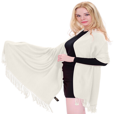 Elfenbein Einfarbig Design Tuch Schal Halstuch Stola Überwurf Pashmina CJ Apparel *NEU*