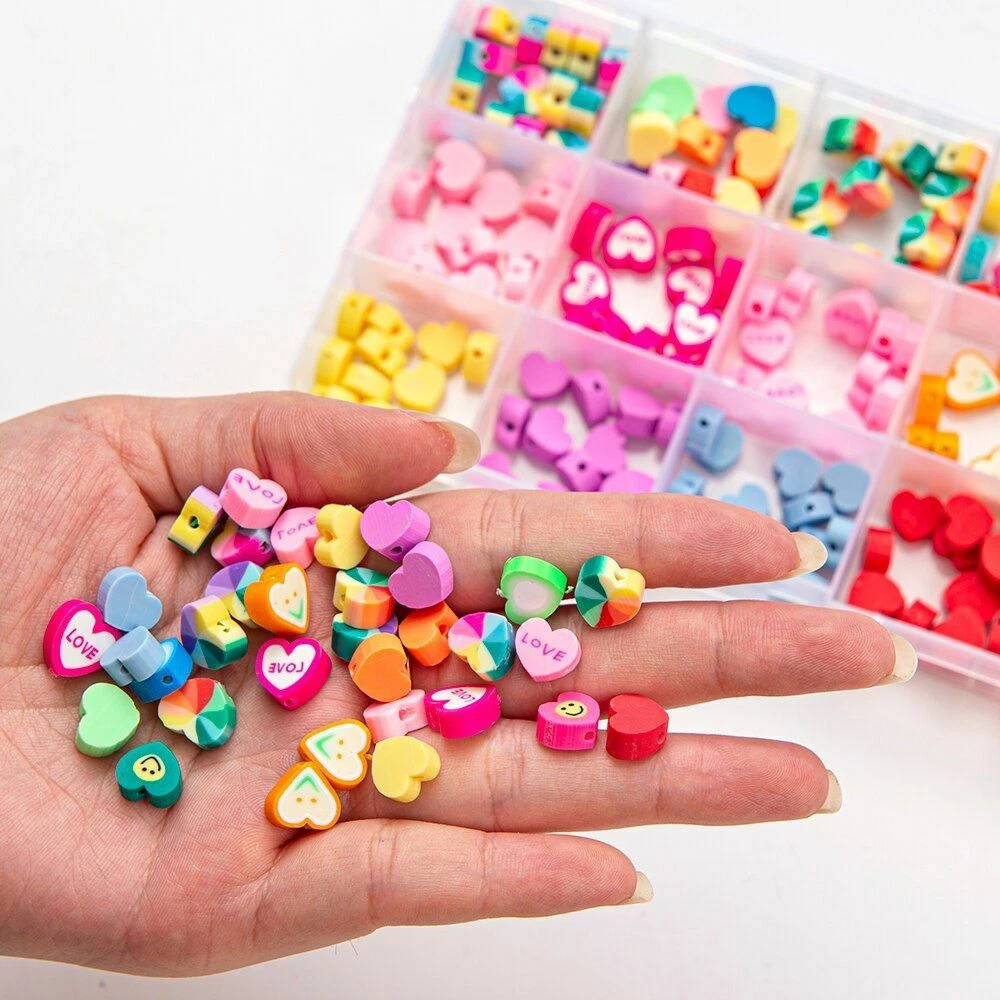 30pcs lot Multicolor Heart Polymer Clay Beads Cute Love Spacer Beads DIY Jewelry