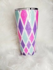 Purple, Pink, Aqua Plaid Tumbler Highlighted With Glitter