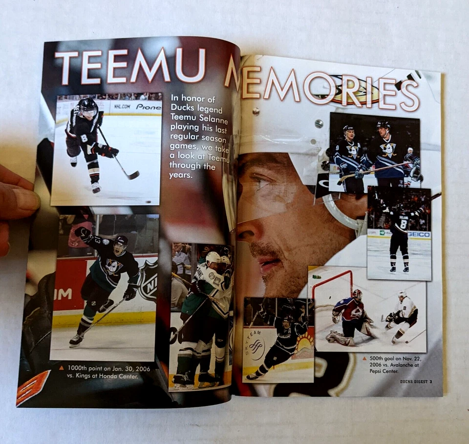 TEEMU SELANNE END OF AN ERA - LAST GAME PROGRAM APRIL 13, 2014 DUCKS DIGEST - Image 3 of 4