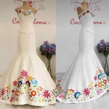 Satin Wedding Dresses Mermaid Strapless Corset Floral Embroidered Bridal Gowns