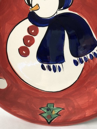 Gibson Housewares Christmas Dessert Plate Red with Snowman Stars & Snowballs 8" - Picture 6 of 8