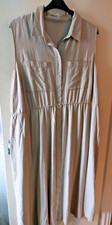 Ladies linen style sleeveless midi shirt dress, stone colour, size 22, TU