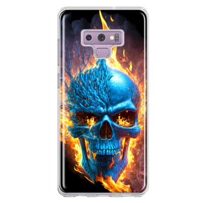 For Samsung Galaxy Note 9 Shockproof Hybrid Case, Blue Flaming Fire Skull