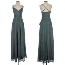 Lulus Truly Dazzling Green Multi Glitter Elegant Sleeveless Gown Size Small NEW