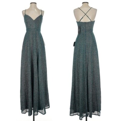 Lulus Truly Dazzling Green Multi Glitter Elegant Sleeveless Gown Size Small NEW