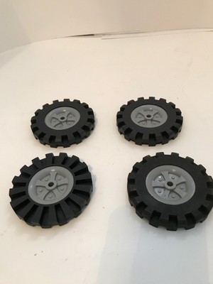 KNEX WHEELS 4 Large 3.5/" 3 1//2/" Tires w//Gray Pulleys-Rims-Hubs Parts//Pieces Lot