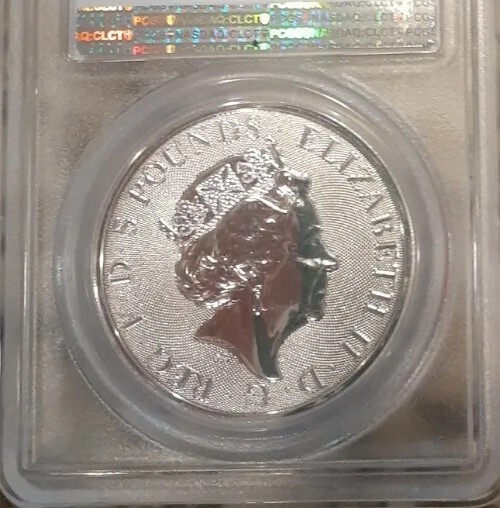 2018 2 oz Silver Queens Beast Unicorn of Scotland PCGS MS69 UK 5£ Royal