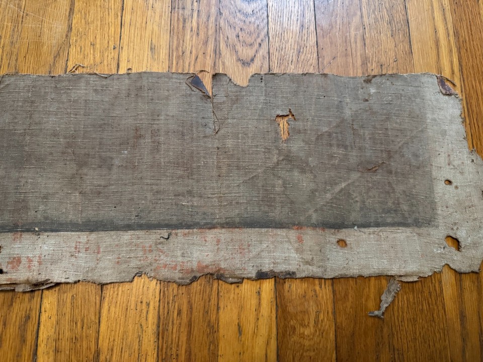 Spanish Colonial painting fragment Cusco School Peru text typography