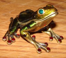 Grenouille aquatique ancienne (4004A) étain, finition émail cuite au four, cristaux australiens