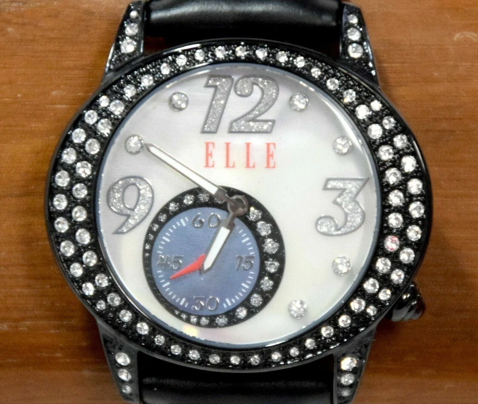 Reloj ELLE TIME EL20048S02N para mujer con esfera de cuero negro acentuada en cristal con correa Foto 3 de 4