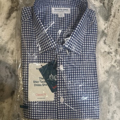 *NWOT* Tommy John Shirt Men Check Stay Tucked Classic Long Button - 17 36/37