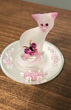 Glass Baron Pretty Kitty Figurine Swarovski Crystals Glass Art Pink 1.75"