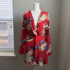 Pretty Little Thing Mini Red Floral Faux Wrap 6 Dress Wedding Cocktail Party