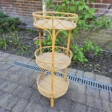 Vintage 3 Tier Rattan Bamboo Shelving Unit Plant Stand Boho Mid Century