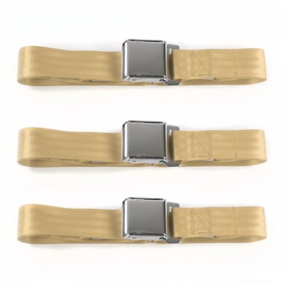 Chevy Impala 1959 - 1960 Airplane 2pt Tan Lap Bench Seat Belt Kit - 3 Belts 