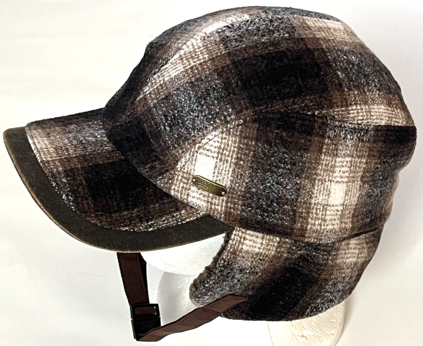 SCALA SPORT Brown Plaid Fleece Wool Blend Hat Ear Flaps Trapper Cap Mens M-L