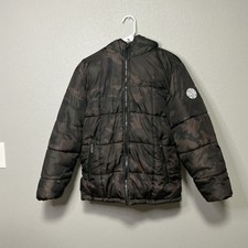 DKNY Boys Reversible Puffer Jacket Camo Black Large 14 16 Hooded Coat