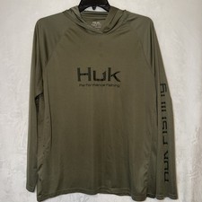 Huk Performance Vented Fishing Shirt Hoodie Mens 2XL Hunter Green Long Sleeve