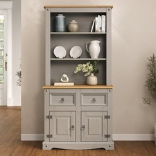 Corona Sideboard with Hutch Welsh Dresser Top 2 Door 2 Drawer Solid Pine Grey