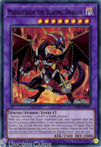 RA02-EN022 Masquerade the Blazing Dragon : Super Rare 1st Edition YuGiOh Card