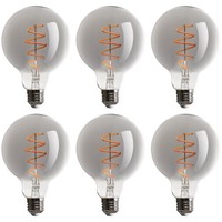 6X Led Spiral Filament G95 Globe 5W E27 Rauchglas 130Lm Extra Warm 1800K Dimmbar