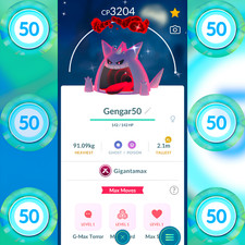 Shiny Gigantamax Gengar Level 50  Max Moves Unlock  Pokemon Tr-de Go  