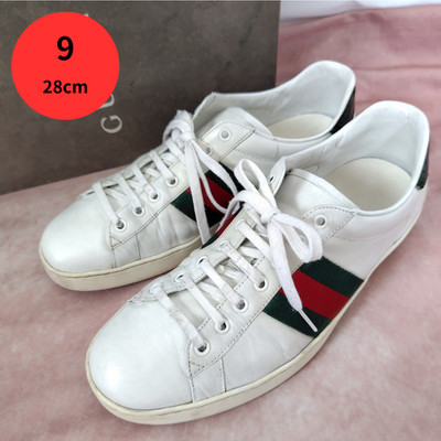 Gucci Ace White Leather Sneakers Green Red Web Stripe Size 9 EU 43 UK 8