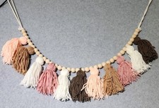 Decocove Yarn Tassel Garland with Wood Beads Boho Nursery Wall Decor Lot of 2...