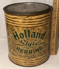 ANTIQUE HOLLAND STYLE HERRING TIN LITHO SEAFOOD FOOD CAN MILWAUKEE WI GROCERY